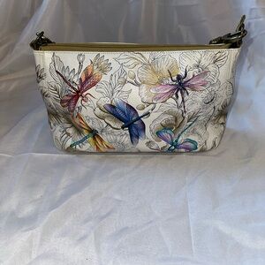 Anuschka Hand Painted Dragonfly Flower Pattern Bag